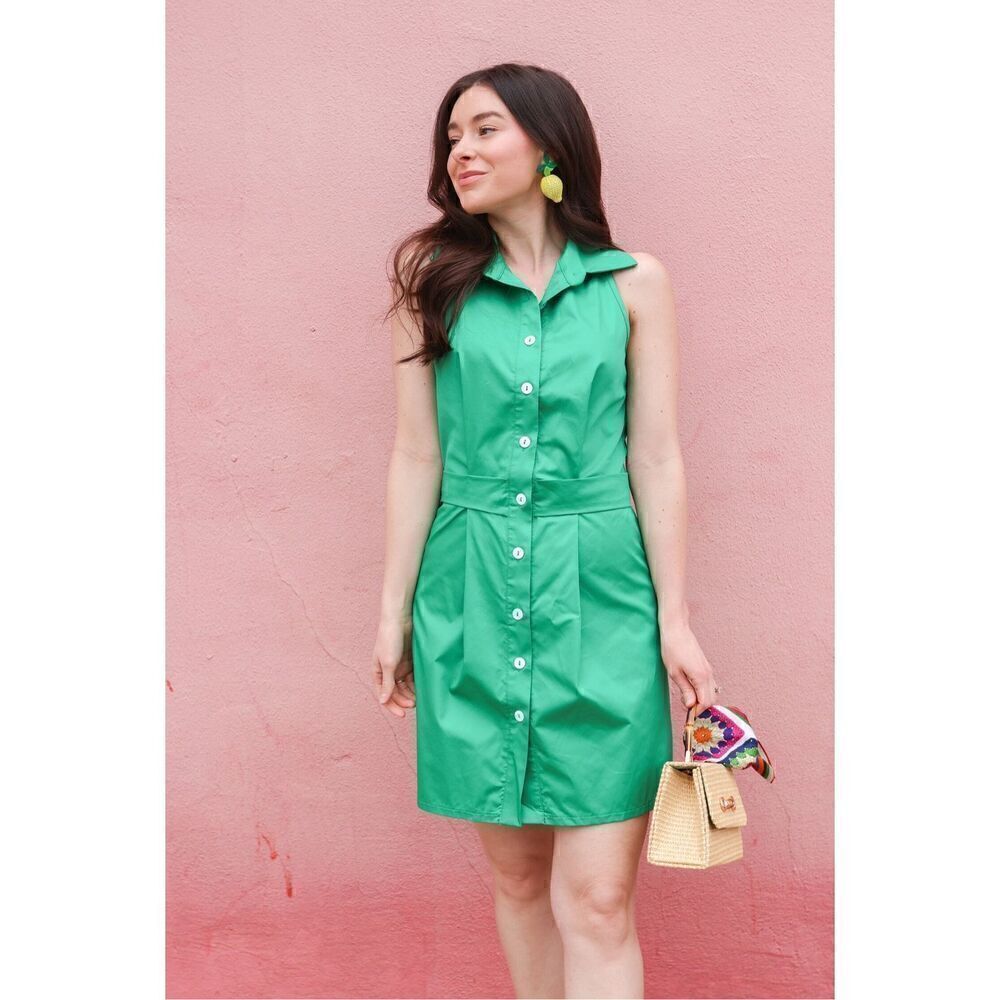 NWT Kasia Green Cosmos Button Front Dress Size Small